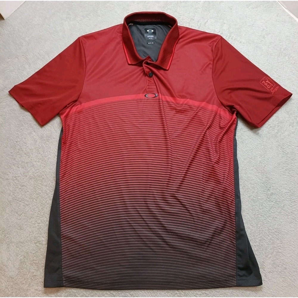 Oakley Polo Shirt Men's Medium Short Sleeve Regular Fit Red Striped TGA Sawgrass